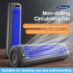 KINSCOTER Portable Air Conditioner Fan 2000mAh Quiet Desktop Tower Fan Wall Non-drilling Circulating Fan 3 Speeds Adjustable