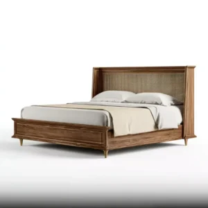 #Modern Convertible King-sized Bed With Teak Wood And Rattan Frame Bedroom Furniture