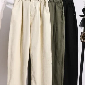 Botvotee Comfy Wide Leg Jeans Women - Japanese Straight Denim Pants with Stretch Back Waist Loose Fit Ankle Length Trousers