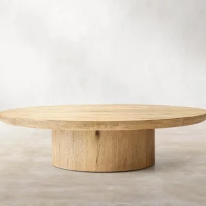 * Modern American Style Round Solid Wood Coffee Table Antique Design Home Living Room Furniture With Oak Rattan Glass Material