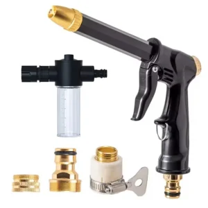 High Pressure Car Wash Water Gun with Foam Pot Brass Fittings Leakproof Easy Install Adjustable Spray for Car Cleaning