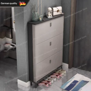 Modern Luxury Slim Tipping Shoe Cabinet Eco Friendly Board Adjustable Removable Shelf Large Capacity Entryway Storage Shoes Rack