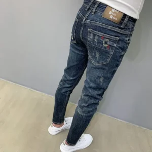 Harajuku Fashion Autumn New Blue Jeans Men's Trendy Brand Scratches Cargo Work Korean Slim-fitting Trousers Luxury Elastic Pants