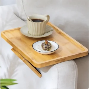 Space Saving Wooden Folding Sofa Table Anti-slip Sturdy Sofa Armrest Tray High Load-bearing Capacity Clip-On