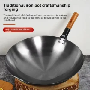 Traditional Single Handle Wok Uncoated Refined Iron Cooking Utensil Non-Stick Street Food Commercial Large Size for Stir-Frying