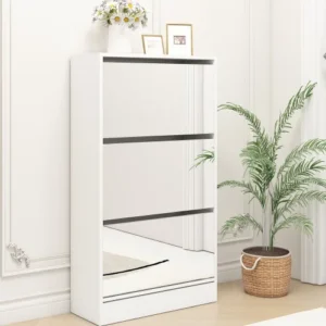 #Modern Narrow Shoe Storage Cabinet Mirror 4 Drawers Wood Slim Shoe Rack 3 Tier Living Room Home Apartment White