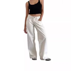 Retro American Low Waist No Stretch Straight Leg Denim Jeans Women's Autumn Street Wide Leg Denim Fresh Sweet Style Cotton