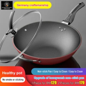 Multifunctional Household Honeycomb NonStick Wok Full Size Stir Fry Pan Frying Pan With Lid  for Gas and Induction Cooktops