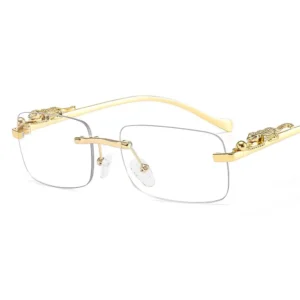 Rimless Square Sunglasses Women Men Luxury Brand Designer Popular Travel Driving Metal Leopard Head Sun Glasses Shade Eyewear
