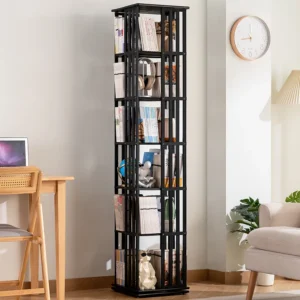 Bamboom Storage Shelf Bookcase Living Room Rotatable Picture Books Organizer Floor Standing Display Rack