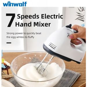 Winwolf 7-Speed Electric Hand Mixer - Portable Kitchen Egg Beater & Dough Kneader for Baking Cake/Cream (White)
