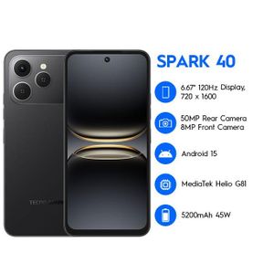 Tecno Spark 40 6.67" 4GB RAM/128GB ROM Android 15 - Black