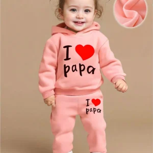 Newborn baby girl's English printed fleece hoodie and sporty casual pants are suitable for outdoor use