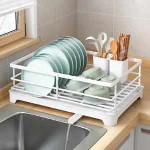 Carbon Steel Kitchen Storage Rack Ventilation Drainer Tray Dish Drying Rack Stable Space-saving Plates Organizer with Drainboard