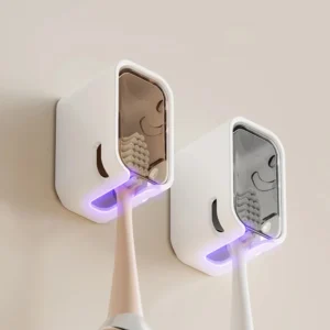 2PCS Wall Mounted Toothbrush Holder Flip Top Dustproof Storage Box for Electric Manual Toothbrushes Bathroom Organizer