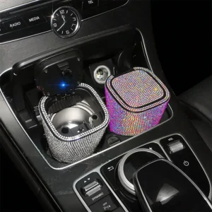 LED Crystal Car Ashtray w/Cover - Night Light, Dustproof, Heat-Resistant ABS, Compact & Stylish for Most Cars, Easy Clean Smoker