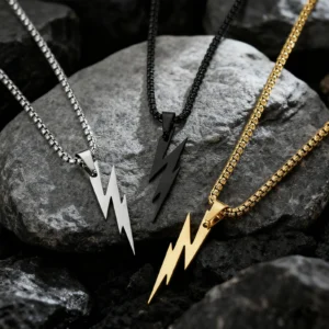 Punk Lightning Pendant Necklace for Men Boys,Waterproof Stainless Steel Pendant Necklace,Hip Hop Trendy Jewelry Gifts