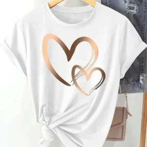 Summer New Fashion Women's Heart Printed T-shirt Trendy Casual Round Neck Top Short Sleeves Women T-shirt Women Clothing