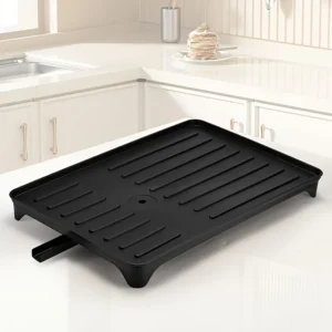 Heavy-Duty Plastic Sink Base with Drain Board - Clog-Resistant Drain System & Dish Drying Rack, Under-Sink Storage Organizer