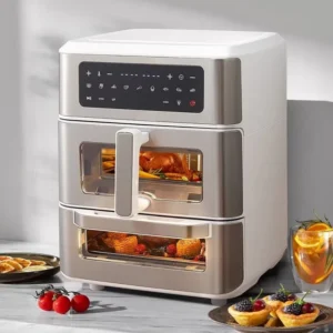 Double-layer visual air fryer new three-dimensional double compartment multi-functional no-turning electric oven for home use