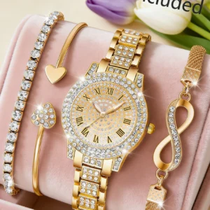 Women's quartz watch and eight-character chain bracelet set, suitable for daily essentials, festival gifts, without box