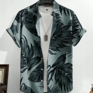 Leaf Tropical Men's Resort Hawaiian 3D Print Shirts Outdoor Vacation Beach Summer Turndown Short Sleeve Spandex Hawaii Shirts