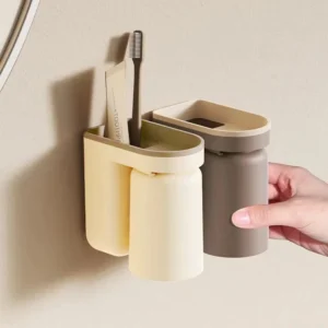 1 Pc Innovative Toothbrush Storage Rack No Hole Light Luxury Mouthwash Cup Brush Cup Wall Mounted Bathroom Organizer Couple