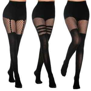 Black Hollow-Out Pantyhose Suspenders Fishnet Stockings Sexy rregular splice Web Pantyhose Lingerie tights Thigh High Stocking #