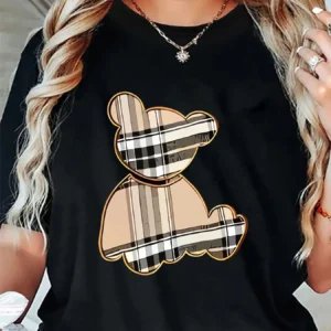 Women's Sporty Casual Striped Bear Print T-Shirt - Breathable Moisture-Wicking Lightweight Soft Round Neck Short Sleeve Top